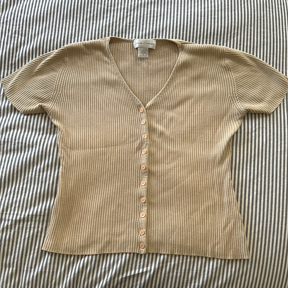 Button down short sleeve knit top